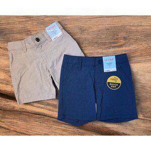 Cat & Jack Shorts Boys Size S 4/5 Lot Of 2 Blue Beige Cotton Adjustable Waist